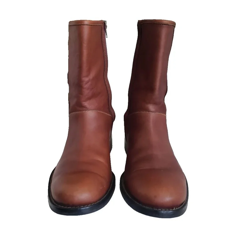 Cole Haan Maurice C06704 Mens 11.5 Brown Leather Side Zip Moto Biker Boots Chunk